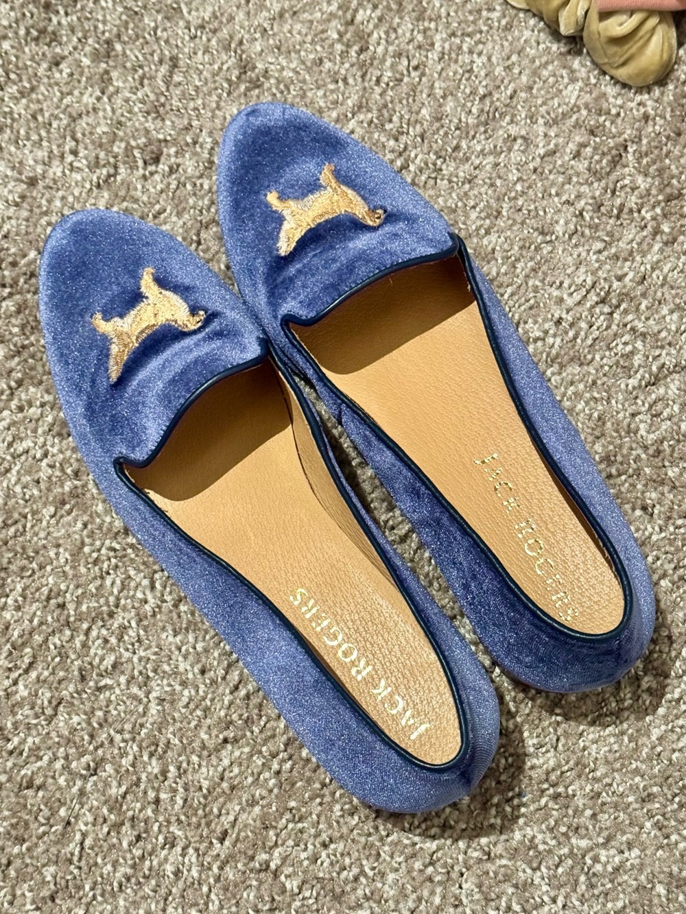Jack Rogers Golden Retriever Velvet Loafers Blue Size 9 - Great Condition - Picture 4 of 6